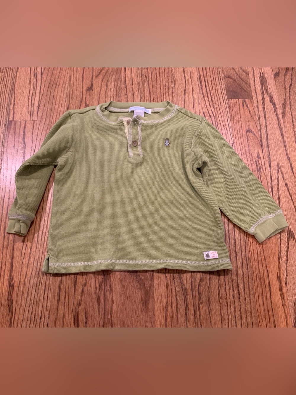Janie & Jack Kids Long-Sleeve Waffle Henley Shirt - Light Green 2t 2